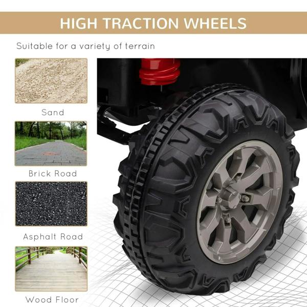 High-traction ride-on car tires with deep tread pattern and silver wheel rims