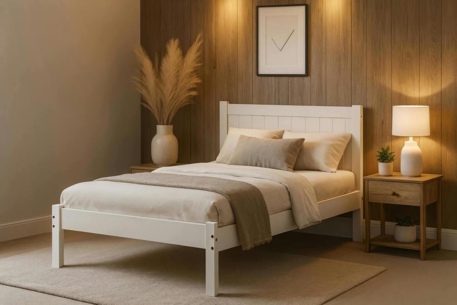 Mission TM Clifton Solid Pine Bed Frame, Panelled Headboard, White, 4 Sizes