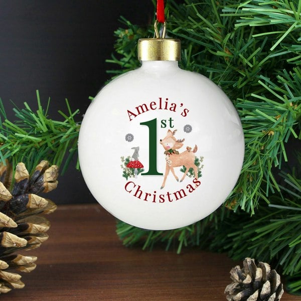 Personalised Memento Company Personalised 1st Christmas Festive Fawn Bauble