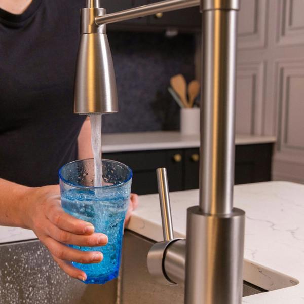 Flode Fjädra | Pull Out Kitchen Sink Mixer Tap | Spring Style Mixer Tap | Brushed Steel | Oval Head