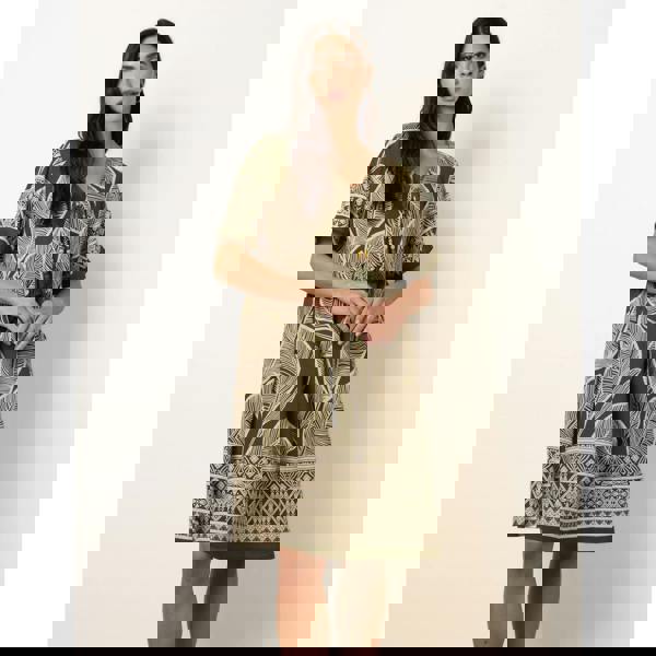 Blue Vanilla Dress With Tropical Leaf Print