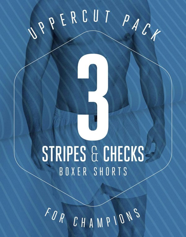 UPPERCUT PACK! 3 PAIRS OF BOXER SHORTS IN STRIPES & CHECKS - British Boxers