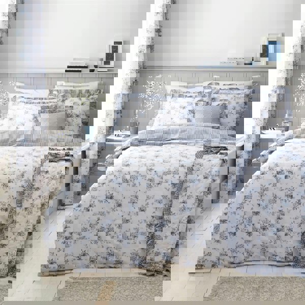 Catherine Lansfield Lucie Floral Frill Blue Duvet Cover Set