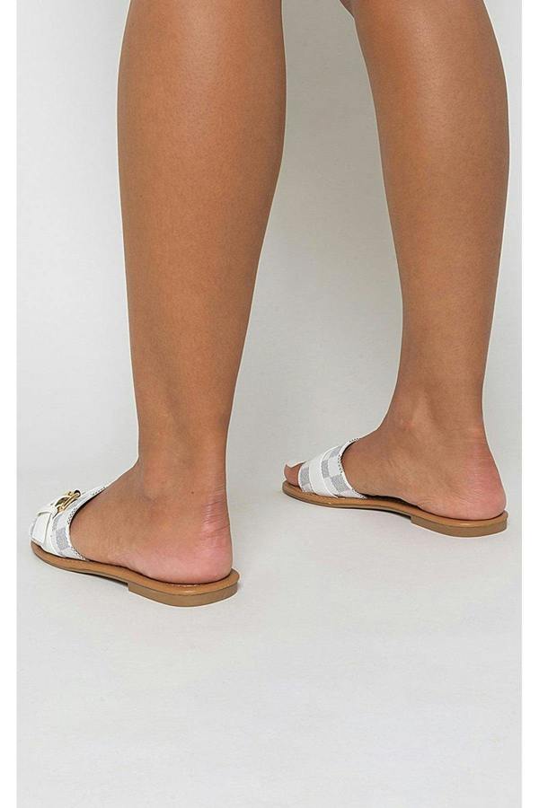 Ariah Open Toe Flat Sandals - White