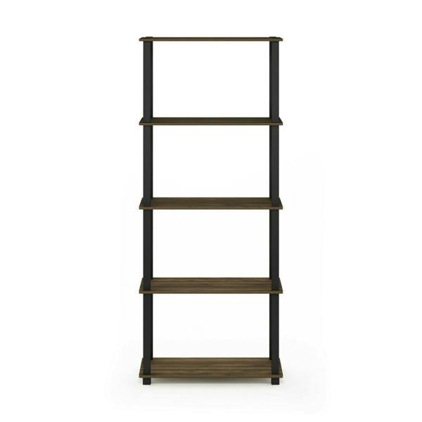 WALPLUS Turn-S-Tube 5-Tier Multipurpose Shelf Display Rack with Square Tubes, Columbia Walnut/Black perfect for organized storage and display