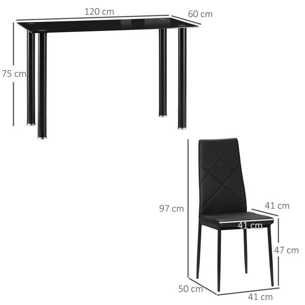 Black dining table and chair size diagram: 120 cm x 60 cm tabletop