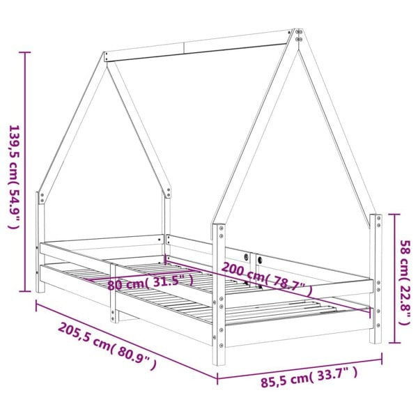 Berkfield Kids Bed Frame Black 80x200 cm Solid Wood Pine