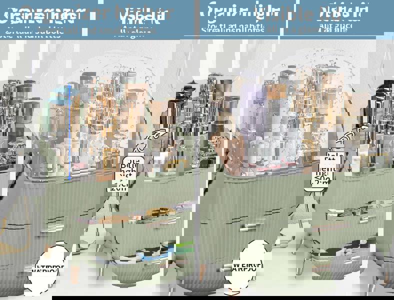 ilus Makeup Organizer Case Drawer Portable Cosmetic Jewellery Storage Box Light Green