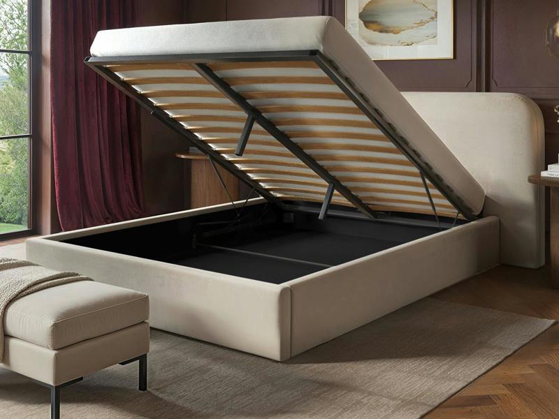 SOLACE+CO Lena Velvet Ottoman Bed Beige Velvet