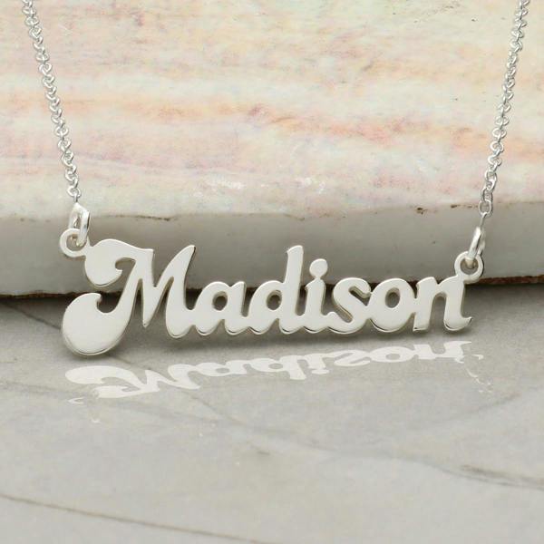 Sterling Silver Retro 70s Style Personalised Name Necklace - Love Silver Jewellery