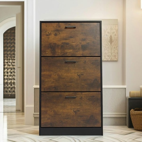 Rafaelo Mobilia 3 Drawer Shoe Storage Cabinet Rustic