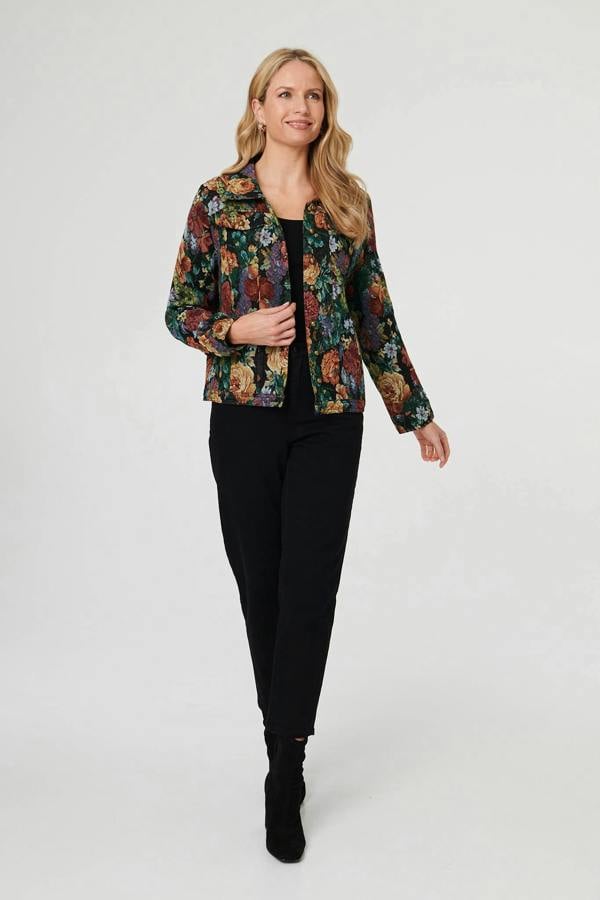 Black | Floral Textured Long Sleeve Jacket