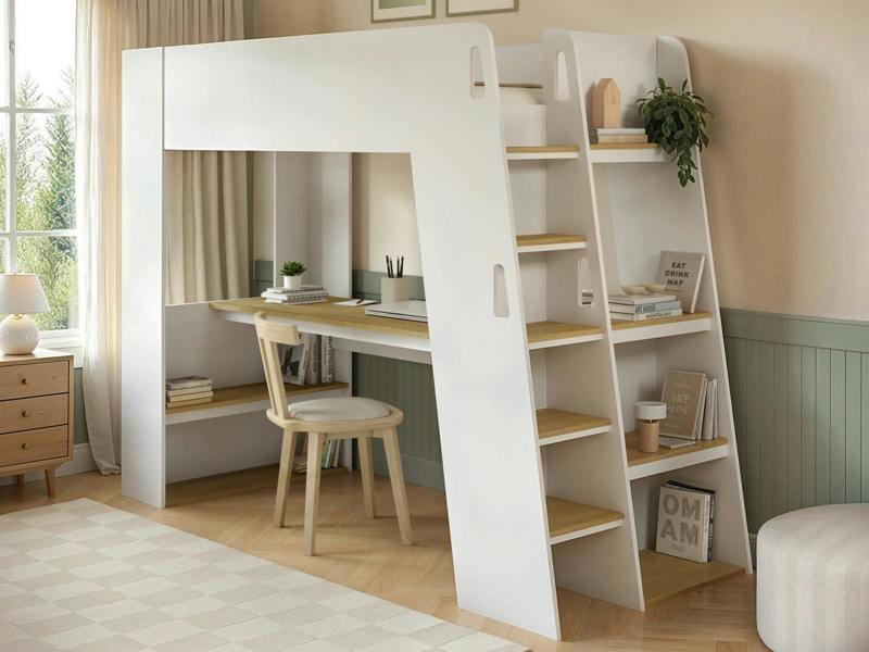 Fern Staircase High Sleeper White & Oak