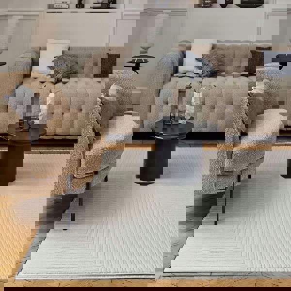 Geometric Living Room rug, cream colour, stain-resistant and non-shedding