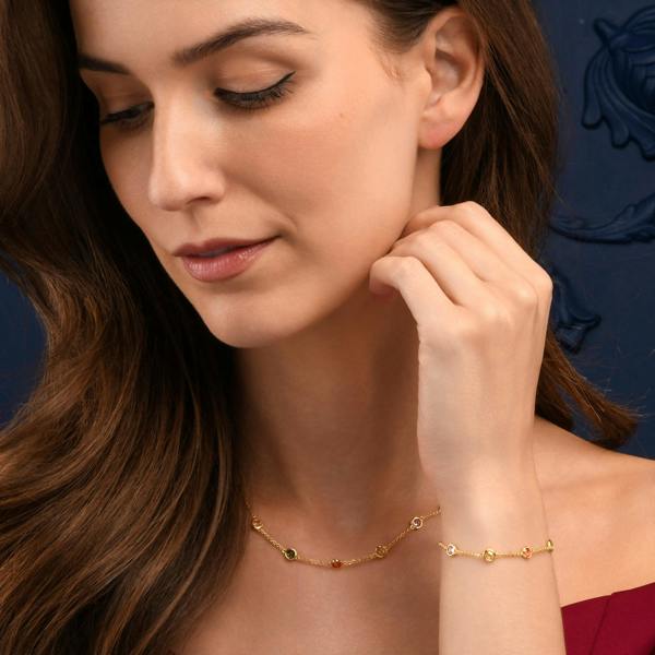 namana Gold Plated Sterling Silver Chain Necklace with Multi Coloured Cubic Zirconia Stones