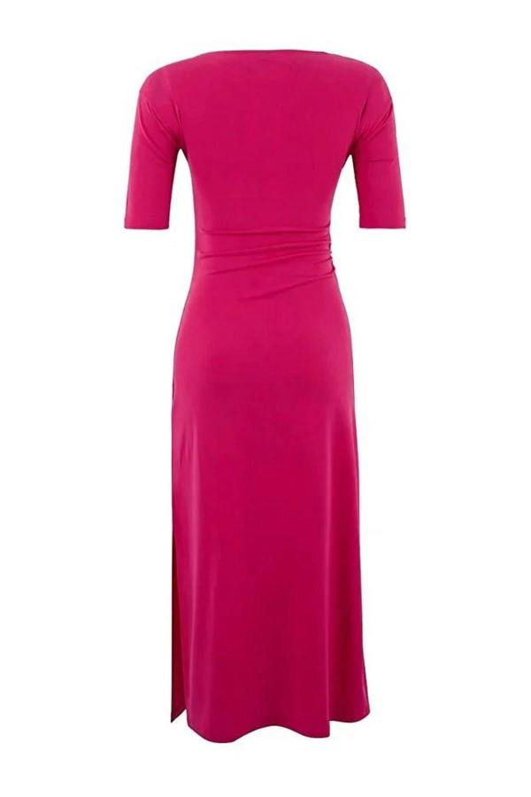 WOVCOR A-Line Asymmetrical Neckline Short-Sleeved Maxi Stretch Knit Dress