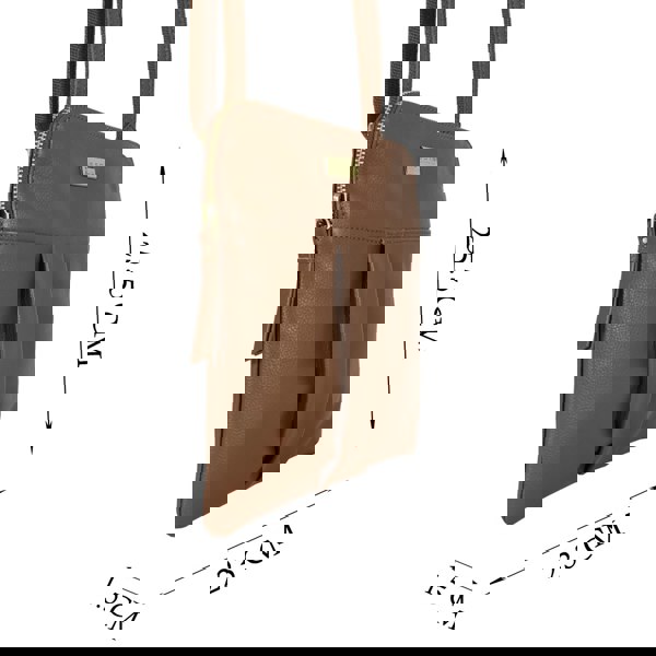 Assots London 'ELSIE' Tan Pebble Grain Leather Zip Top Crossbody Bag