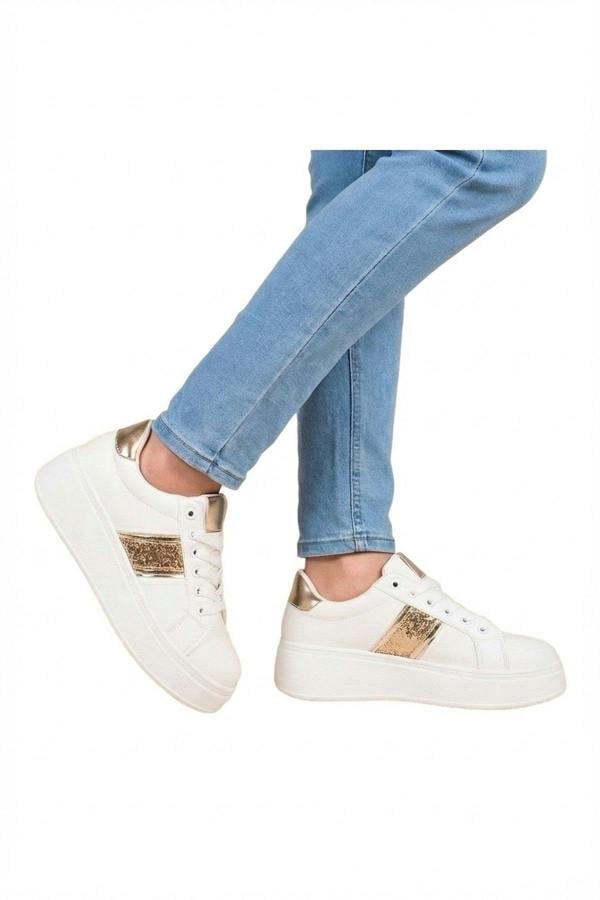 Malina Chunky Platform Glitter Detail Trainers - Gold_wb