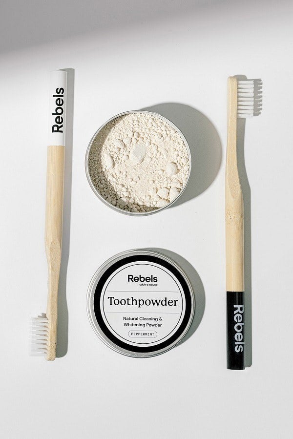 bamboo toothbrush and toothpowder