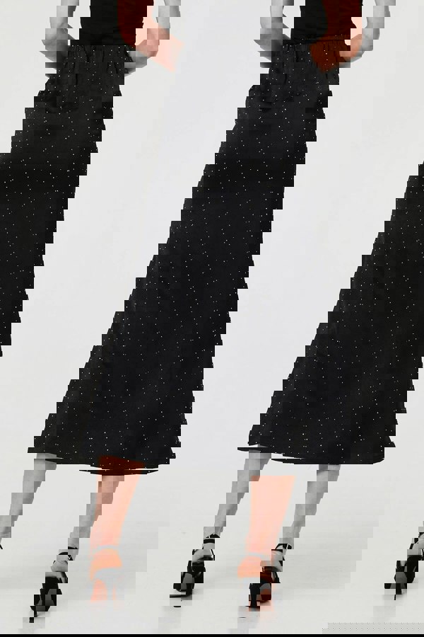 Black | Diamante Detail High Waist Midi Skirt
