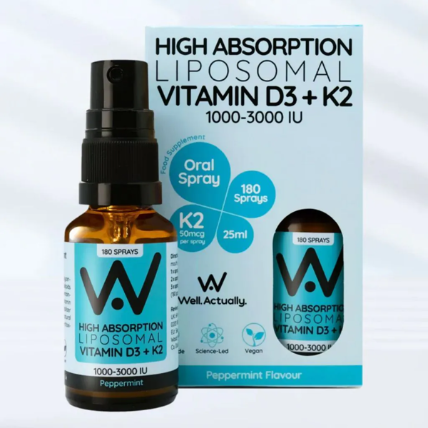 Well Actually Vitamin D3 (2000IU's) + K2 (100mcg) - Liposomal Spray - Pep