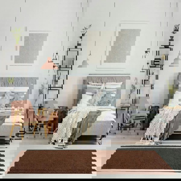 Shaggy Rug Plain Brown non-shedding, high-quality