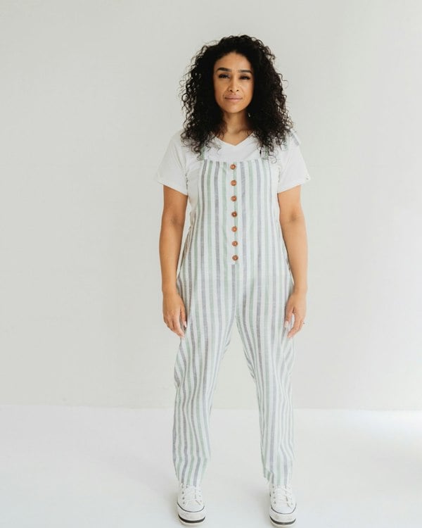 Erin Multicolour Stripe Print Dungarees- image 1
