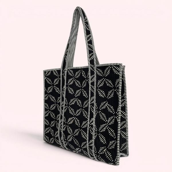 Hayley & Co Black and White Geometric Print Quilted Cotton Tote Bag