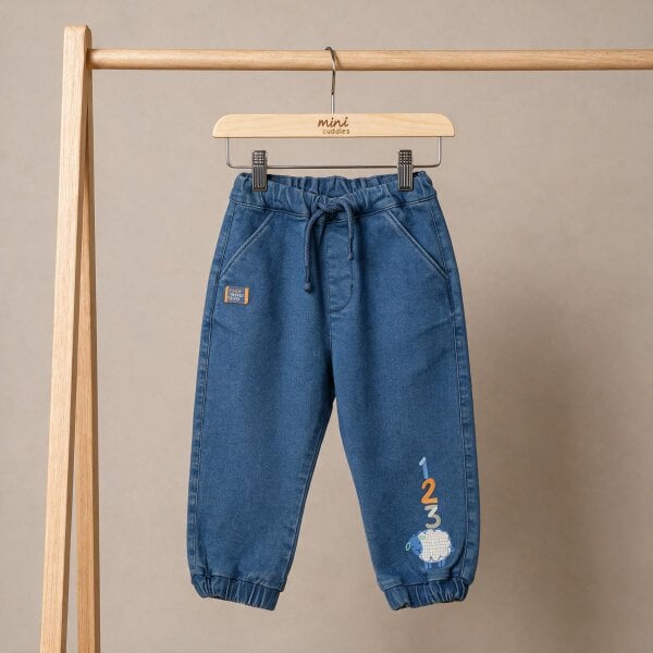 Mini Cuddles Sheep Graphic Denim Joggers (Blue)