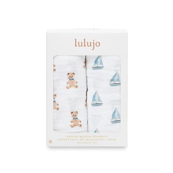 Lulujo - Cotton Swaddle - Vintage Bear & Sailboats - 2 Pack
