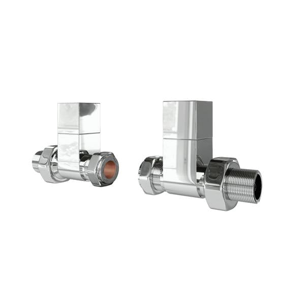 Flode Straight Square Manual Radiator Valve Pack | 15mm x 1/2″ | Chrome
