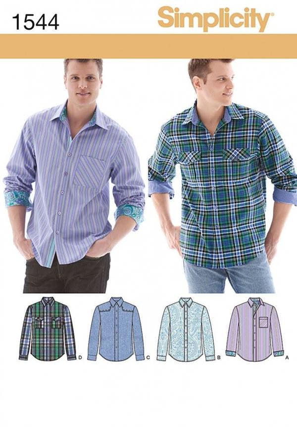 Simplicity Sewing Pattern 1544, Shirts for Men, 34-36-38-40-42 - Intermediate