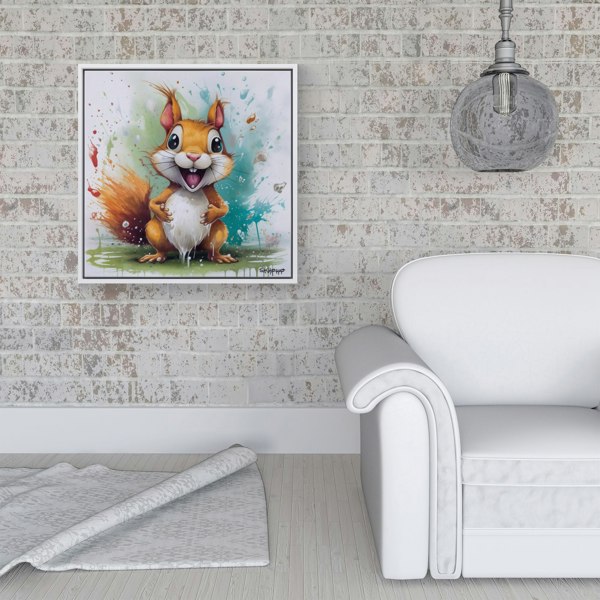 Warren Reed Happy Splash Art Squirrel Framed Canvas