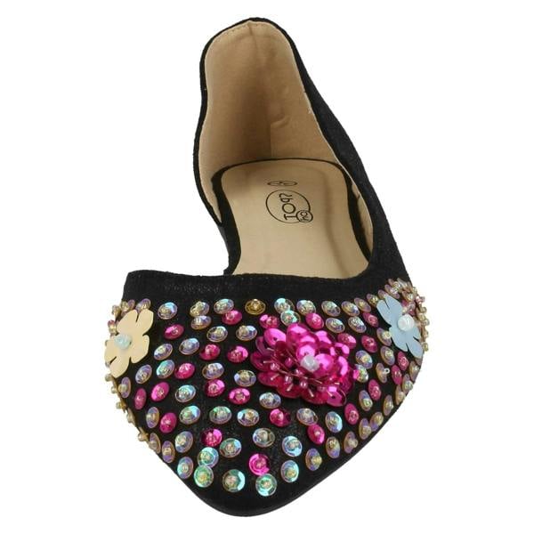 Spot On Ladies Spot On Sequin Ballerinas With Flower Detail F80374