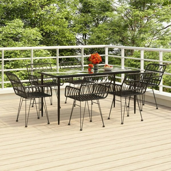 Berkfield 7 Piece Garden Dining Set Black Poly Rattan