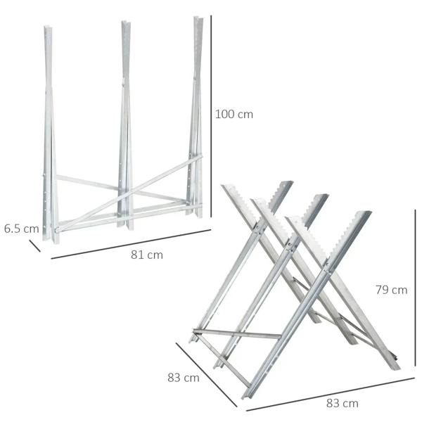 Adjustable silver sawhorse stand with extended legs and sawtooth support arms