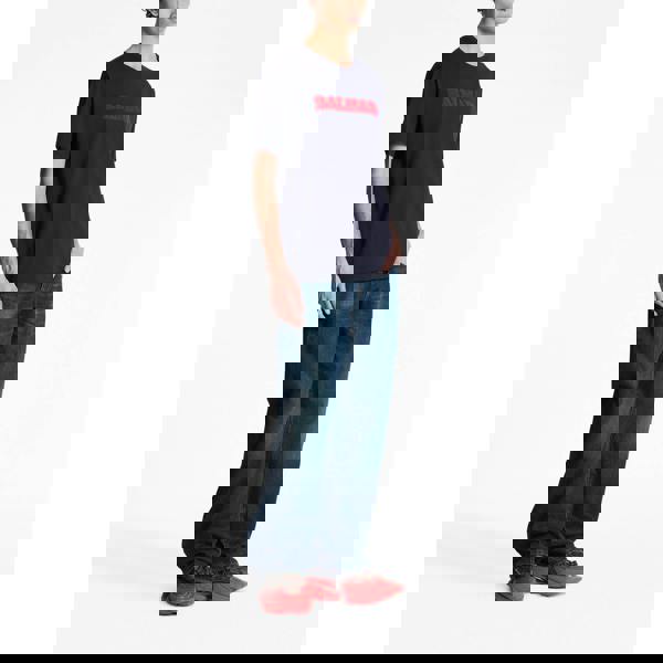 Balmain Flocked Logo Retro T-Shirt   in  Navy