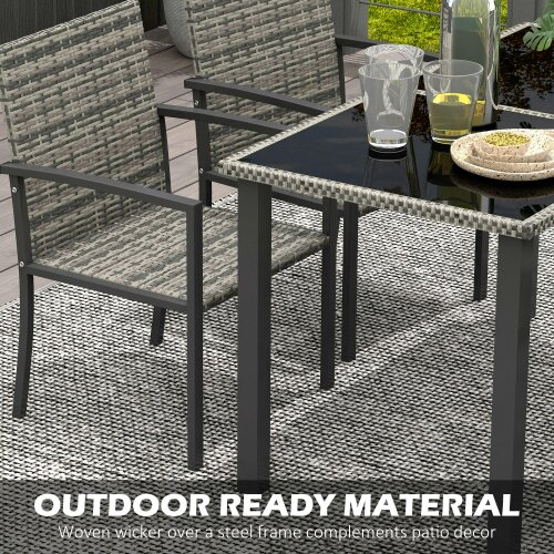 Wyld Haus Saka Rattan Grey 4 Seater Outdoor Garden Dining Set With Tempered Glass Table And Chairs
