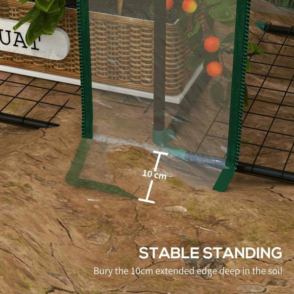Mini greenhouse base with extended edge and clear side panels, green frame