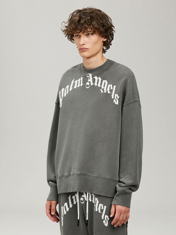 Palm Angels GD Curved Logo Washed Sweater - Black / Grey