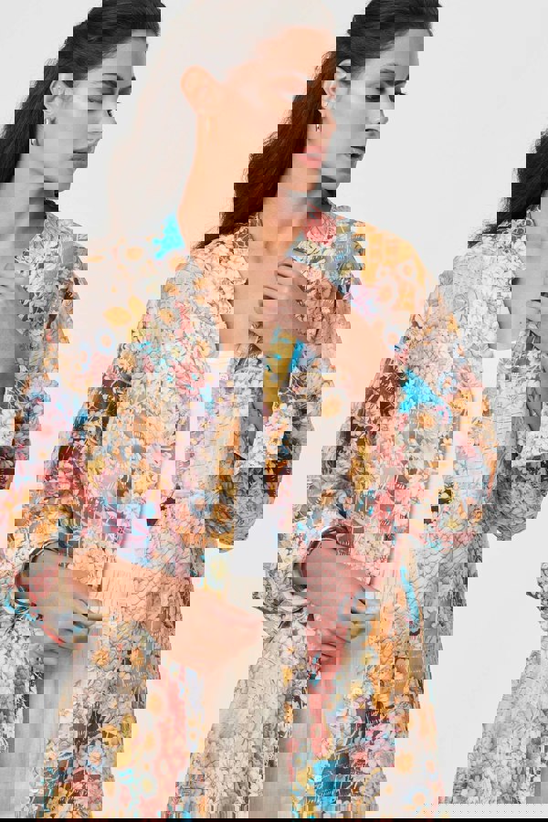 Pink | Floral Long Sleeve Longline Tunic Shirt
