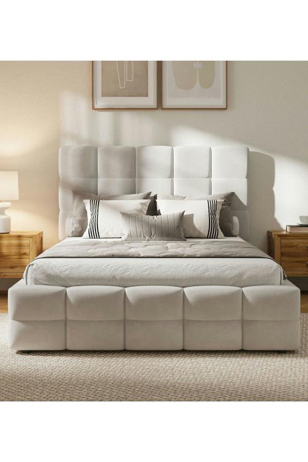 Groundlevel Maison Velvet Upholstered Bed Frame - Cream
