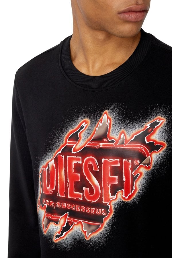 Diesel Peel Effect Logo Black Sweatshirt - Black