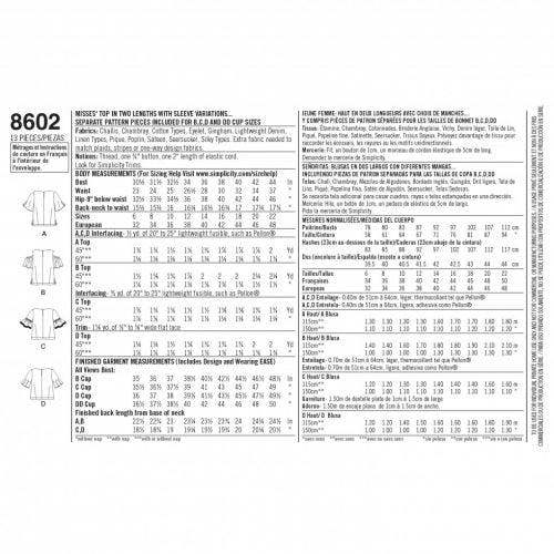 Simplicity Sewing Pattern 8602, Tops for Women, H5 (6-8-10-12-14) - Intermediate