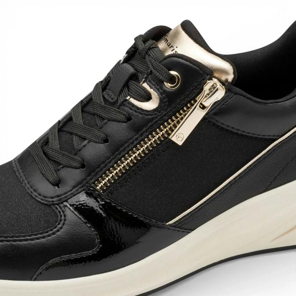 Tamaris Women's Black Gold Platform Zip Lace-Up Sneakers