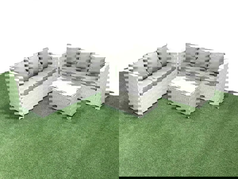Fimous Garden Outdoor PE Rattan Furniture Set 6 Seater Rattan Garden Sofa Set Light Grey Mixed