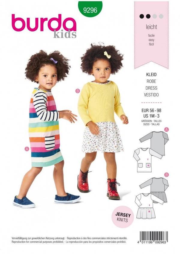 Burda Sewing Pattern 9296 Dresses For Kids and Babies, 56cm- 98cm - Easy