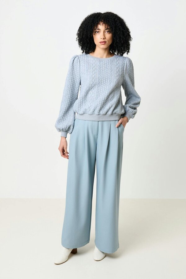 Ellie Cable Quilt Puff Sleeve Sweatshirt - Marl Grey