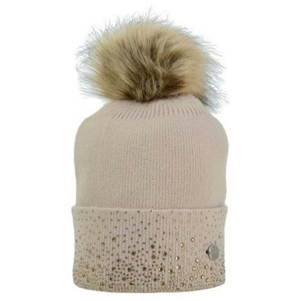 HyFASHION Womens/Ladies Alaska Diamante Bobble Hat - Beige/Gold