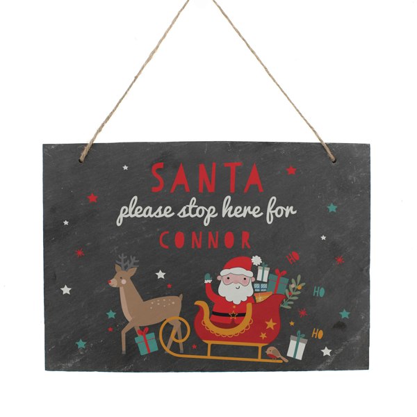 Personalised Memento Company Personalised Santa Stop Here Slate Sign